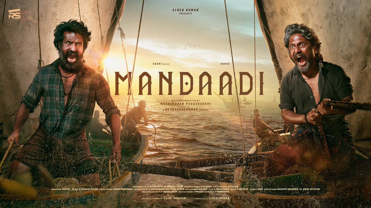 #Mandaadi - here's the Telugu first look of the film. The posters have been catching good attention. Soori and Suhas in a boat racing drama!