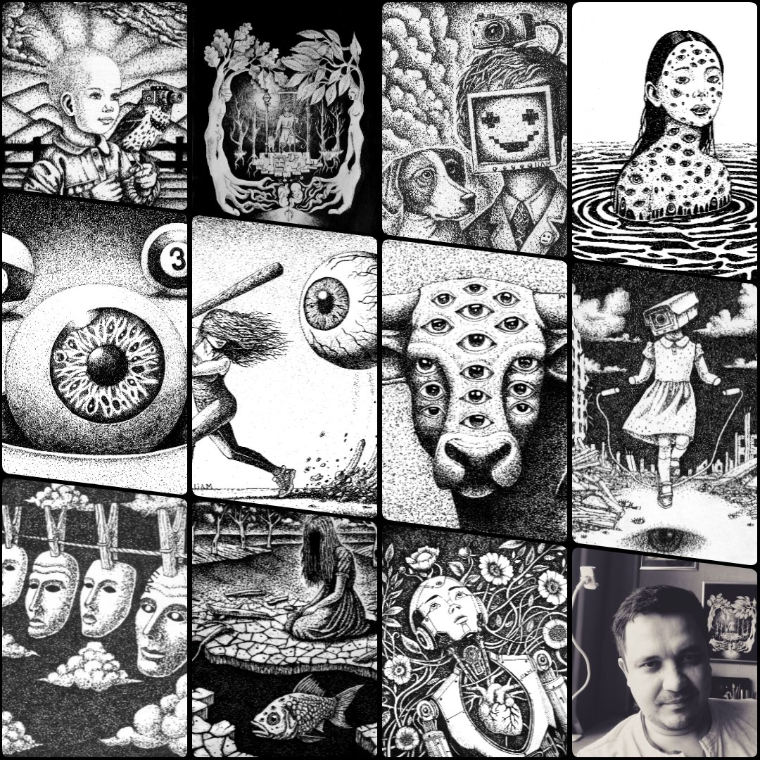 🖤🤍
Born in 1987, started drawing at about 8 years old, worked with many types of materials, now I prefer pointillism graphics through the prism of surrealism, in my masterpieces I use black liner, paper. Exhibited in NY, Paris, Bali and LA 👁️‍🗨️
salvor.io/liamstoned