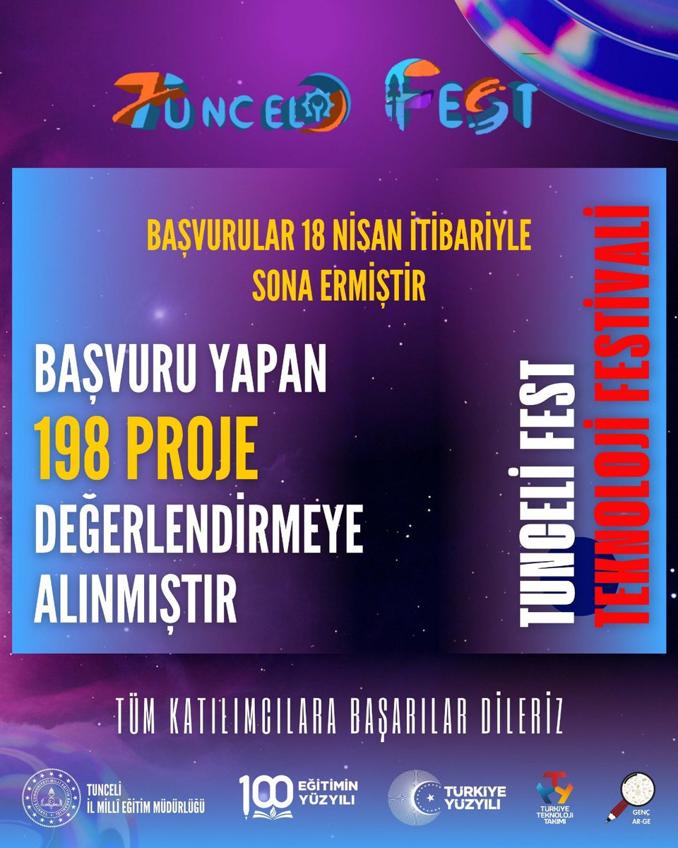 Türkiye Yüzyılı Maarif Modeli'ndeki "bilim ve teknolojinin üretici ve yöneticisi olan, dijital yetkinliğe sahip" bireyler için Genç AR-GE faaliyetleri kapsamında TunceliFest başlıyor ⬇️
 
#gencarge

<a href="/tcmeb/">Millî Eğitim Bakanlığı</a> <a href="/Yusuf__Tekin/">Yusuf Tekin</a> <a href="/meb_sgb/">MEB Strateji Geliştirme Başkanlığı</a> <a href="/ercanturk28/">Ercan TÜRK</a> <a href="/Tunceli_MEM/">Tunceli İl Millî Eğitim Müdürlüğü</a> <a href="/BahameddinK/">Bahameddin KARAKÖSE</a> <a href="/_syildiz/">Serhat Yıldız</a>