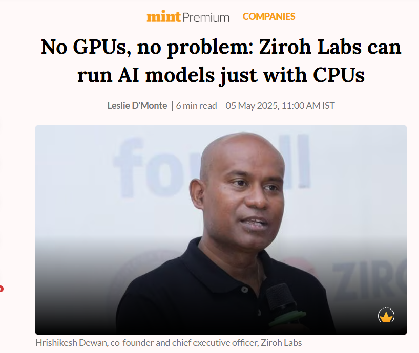dumbanalytix's tweet photo. Kompact AI by Ziroh Labs &amp; IIT Madras:

✔️Runs AI on CPUs, cutting reliance on expensive GPUs
✔️Reduces costs, energy efficiency, ideal for edge computing
✔️Democratizes AI access in regions facing GPU shortages https://t.co/ujT6Hdxqzv