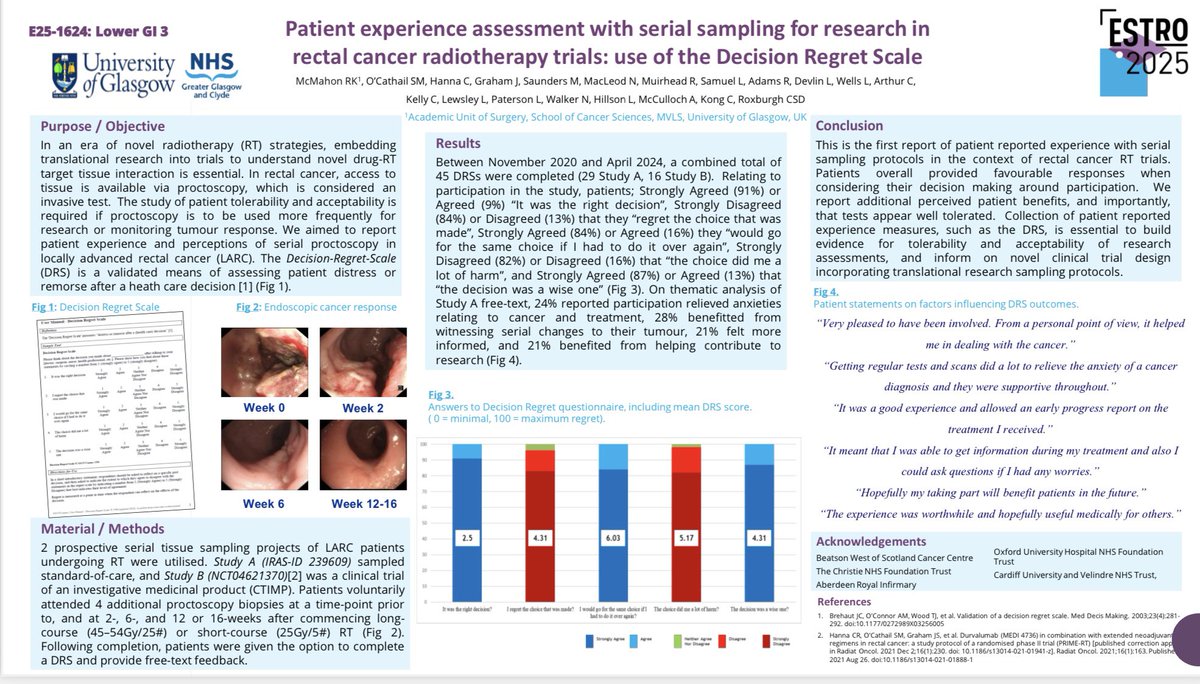 Campbell Roxburgh (@c_roxburgh) on Twitter photo Interesting/important research from <a href="/RK_McMahon/">Ross McMahon</a> @ #ESTRO25 presenting #PREM tools in #rectalcancer trials incorporating extra research biopsies.
For pts involved research participation often provided added info/reassurance during RT <a href="/UofGCancerSci/">UofG Cancer Sciences</a> <a href="/RadNetCRUKGla/">RadNetCRUKGlasgow</a>
See poster⬇️ Interesting/important research from <a href="/RK_McMahon/">Ross McMahon</a> @ #ESTRO25 presenting #PREM tools in #rectalcancer trials incorporating extra research biopsies.
For pts involved research participation often provided added info/reassurance during RT <a href="/UofGCancerSci/">UofG Cancer Sciences</a> <a href="/RadNetCRUKGla/">RadNetCRUKGlasgow</a>
See poster⬇️