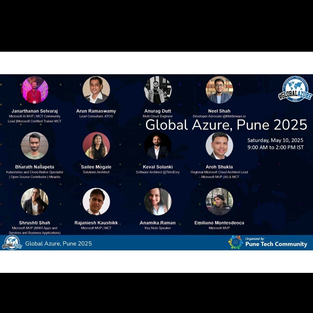 duttanurag20's tweet image. Excited to be speaking at Global Azure 2025 – Pune (Virtual Edition) on May 10!
Join us for a power-packed day of Azure, AI &amp;amp; Cloud!

Register: lnkd.in/dpeW3e8J
#GlobalAzure #AzureCommunity #Cloud