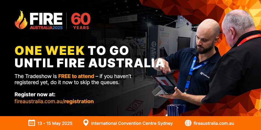 Fire Australia 2025 starts next week!

Reserve yourself a FREE ticket to our tradeshow hall and visit our 90+ exhibitors, showcasing some of the best fire protection solutions the industry has to offer.

🔗 Register now: fireaustralia.com.au/registration/

#FA25 #fireprotection #conference