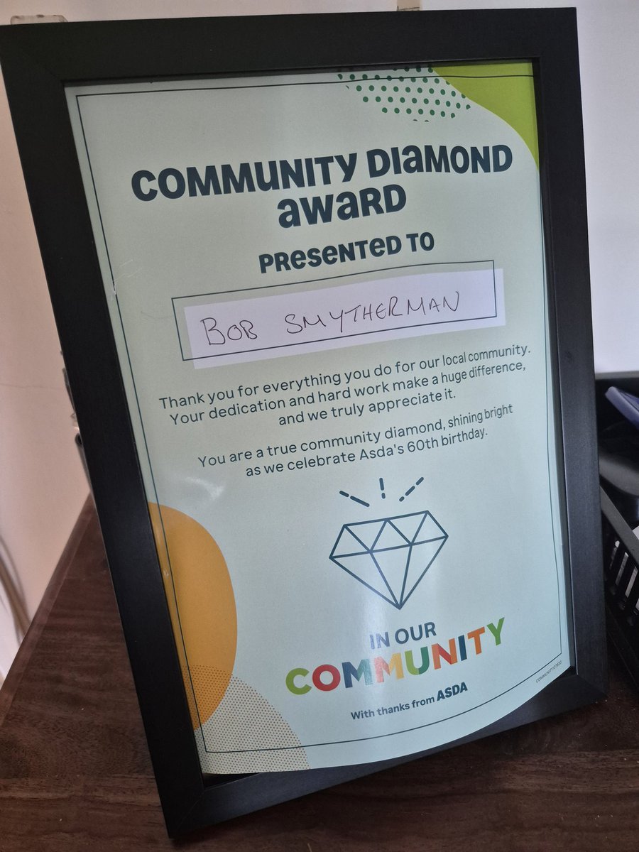 Bob Smytherman - Former Co-op Member Pioneer (@memberbob) on Twitter photo Thank you to <a href="/asda/">Asda</a> Community Champion for presenting me with a Community Diamond Award for services to our community. #proud Thank you to <a href="/asda/">Asda</a> Community Champion for presenting me with a Community Diamond Award for services to our community. #proud