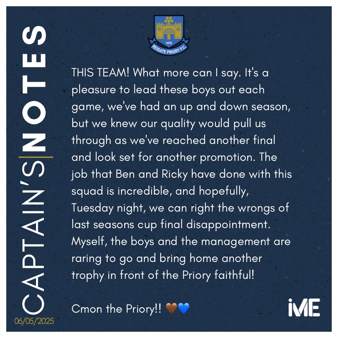 🚨CUP FINAL - CAPTAIN’S NOTES🚨

We asked Reserves skipper Scott Johnson for an insight into our Reserve team ahead of tomorrow night’s Cup Final!

Here’s what he had to say…🫡

💩💙