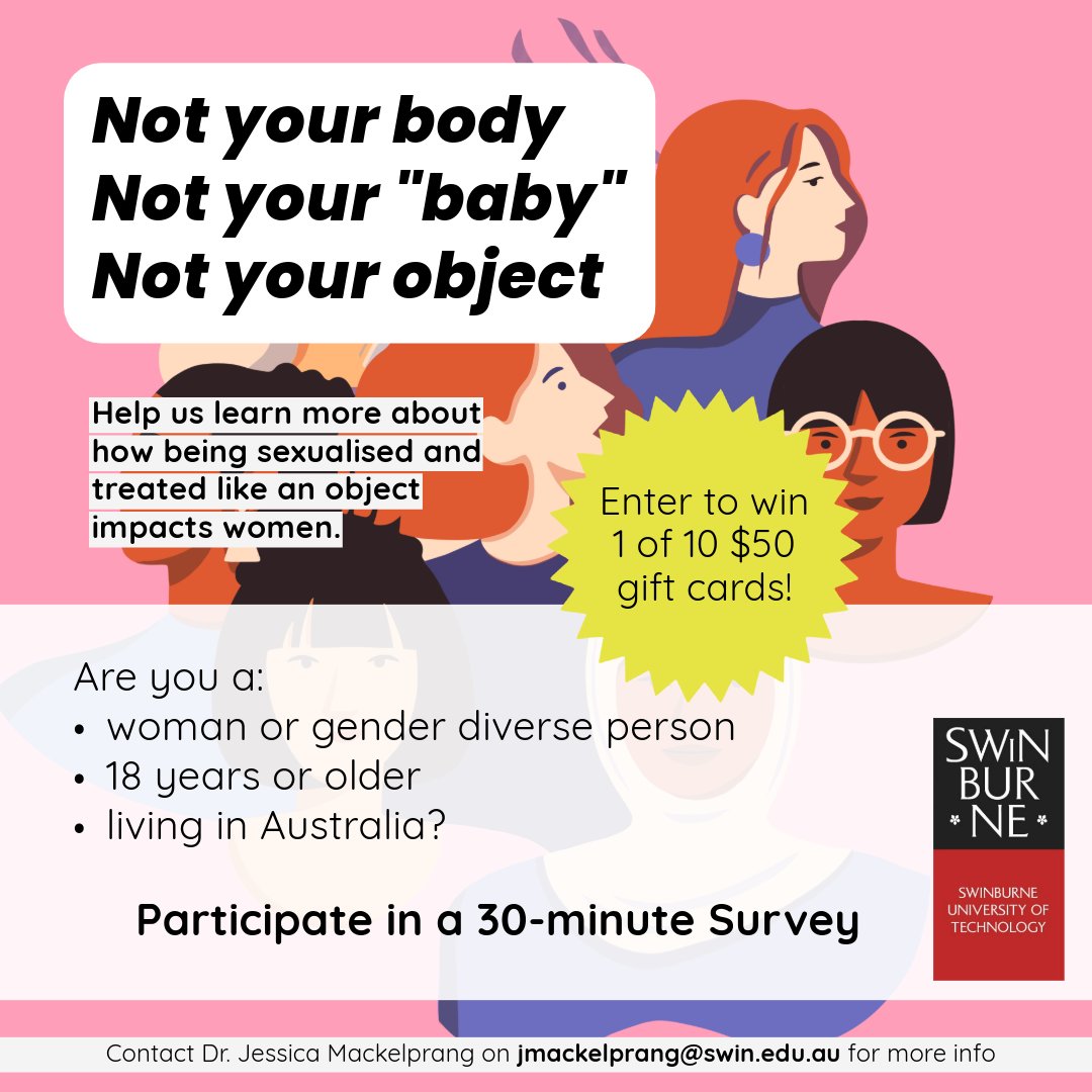 JLMackelprang's tweet image. PARTICIPATE IN A RESEARCH STUDY!
Many #women & #genderdiverse people survive #violence. My PhD student, Elena Slodecki, is leading a study to learn more about how
these experiences impact mental health & wellbeing in #Australia.
Participate now:
swinuw.au1.qualtrics.com/jfe/form/SV_2f…