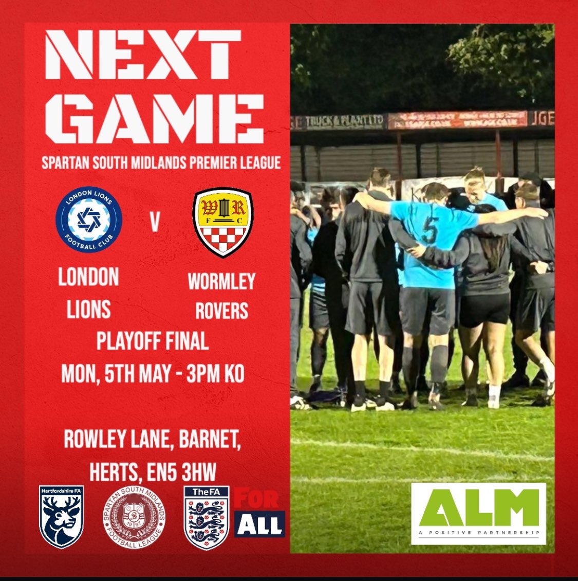Huge game for the club today <a href="/LondonLions_/">London Lions F.C.</a> However today plays out 👏👏👏👏👏 to every player who played, <a href="/Wadey10Ryan/">Ryan wade</a> &amp;his management team including <a href="/stephsymz_/">steph</a> top physio &amp; committee who graft behind the scenes <a href="/NonLeagueHQ1/">NonLeagueHQ</a> <a href="/WormleyYouth/">WormleyRoversYouthFC</a> <a href="/WormleyGirlsFC/">WormleyGirlsFC</a> #CouldWe #COYW 🔴⚫️⚽️