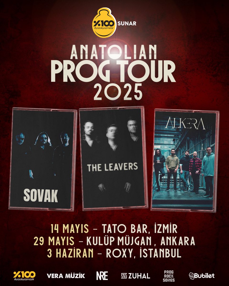 ANATOLIAN PROG TOUR
𝘚𝘰𝘷𝘢𝘬, 𝘛𝘩𝘦 𝘓𝘦𝘢𝘷𝘦𝘳𝘴, 𝘈𝘭𝘬𝘦𝘳𝘢

Prog Rock Songs olarak özellikle son birkaç yıldır ülkemizde progresif müziğin gelişmesi için çaba sarf ediyoruz. Bu çabanın bir sonucu olarak fikri öncülüğünü üstlendiğimiz ve etkinlikte yer alacak grupların