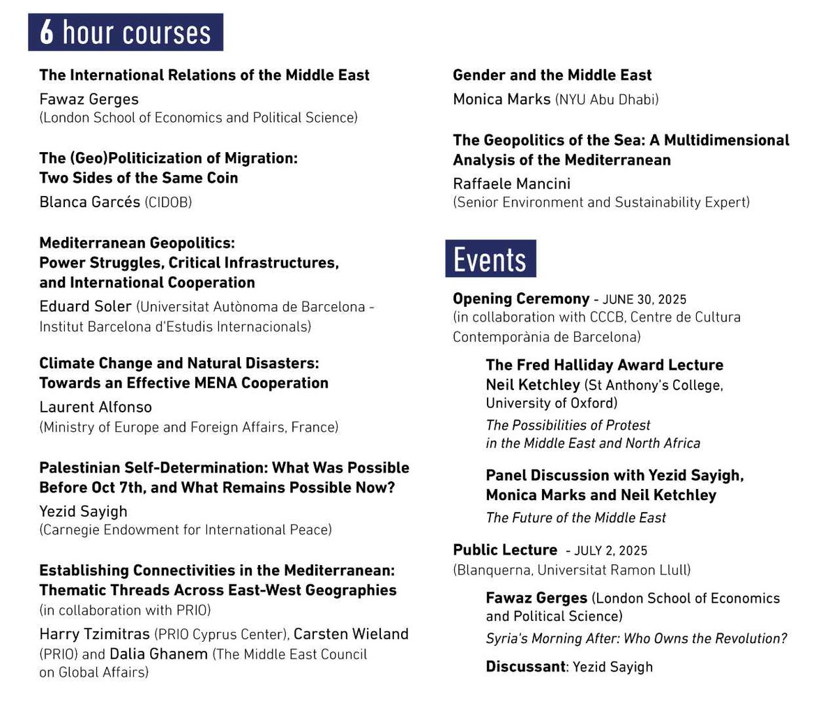 Attention students!

🎓 Applications still open for the Barcelona Summer School of the Mediterranean &amp; the Middle East!

Join a number of courses on the politics and IR of the region, taught by renowned experts.

📅 Apply by June 27
🔗 prio.org/events/9227
📚 More info ⬇️