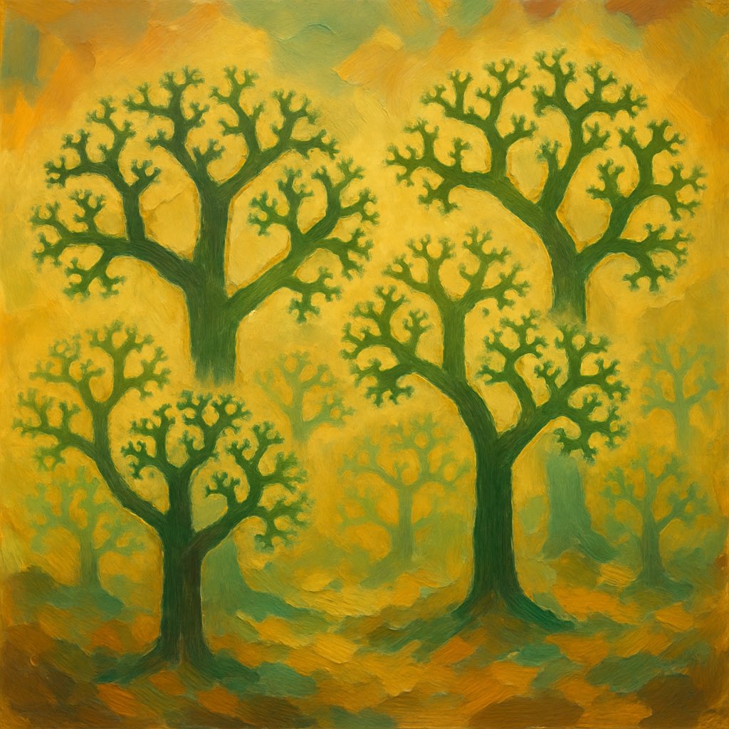 83mrAMA's tweet image. Fractal Forest in Brushstrokes

#FractalArt #MathInNature #ImpressionistStyle #AbstractForest #GeometricNature #MathArt #BrushstrokePainting #GoldenRatioVibes