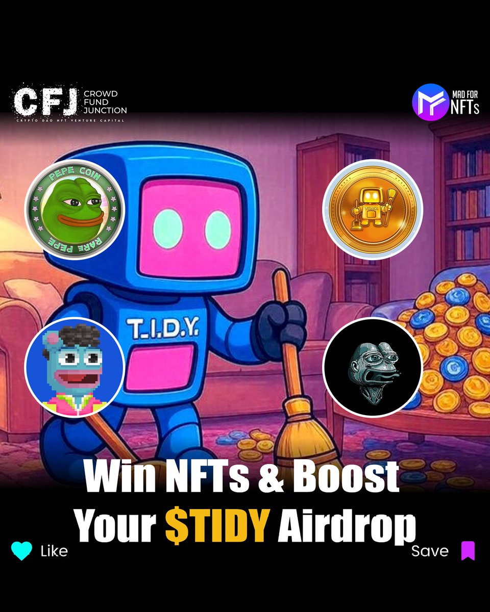 cfjcrypto's tweet image. 🚨 Boost your $TIDY airdrop &amp;amp; win NFTs! 🚨Trade shitcoins at tidycoin.xyz 💩➡️💎🏆 Prizes from @Br8ttiesOnChain, @pepecoins &amp;amp; #dankpepes!⏱️ 72h sprint
📩 DM fresh wallet
📌 Check @TidyOnChain guideLet’s get tidy! 🧼
#TIDY #Airdrop #CryptoGiveaway #NFTs #DeFi #memecoins