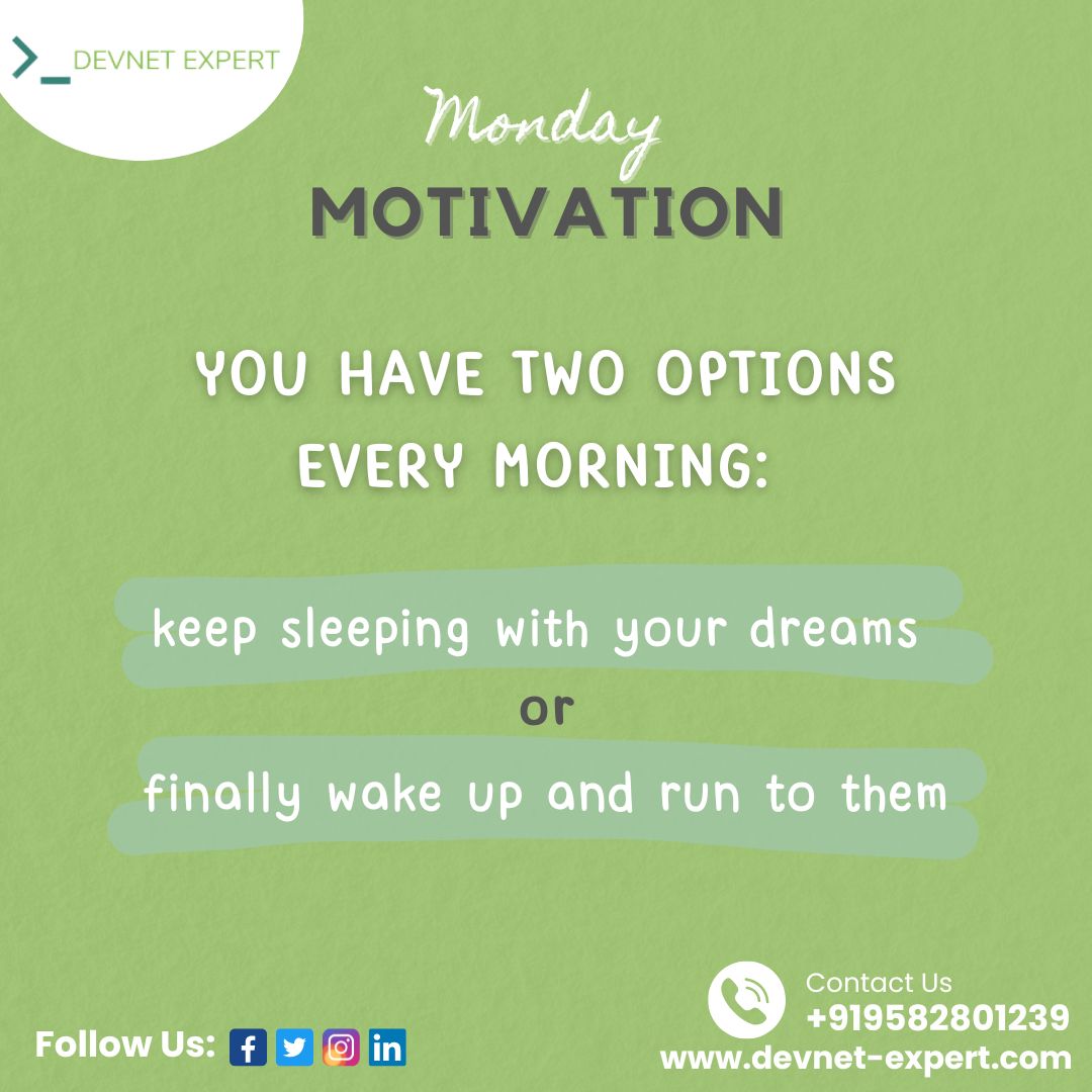devnetexpert1's tweet image. Wake up. Chase your dreams. DevNet Expert—master tech and grow every day.
𝘃𝗶𝘀𝗶𝘁 𝘂𝘀: lnkd.in/ey847s9n
𝗖𝗼𝗻𝘁𝗮𝗰𝘁 𝘂𝘀: +91-9582-801-239
𝗘𝗺𝗮𝗶𝗹: info@devnetexpert.com
#MondayMotivation #DevNetExpert #CiscoDevNet #NetworkAutomation #WakeUpAndWin #ChaseDreams