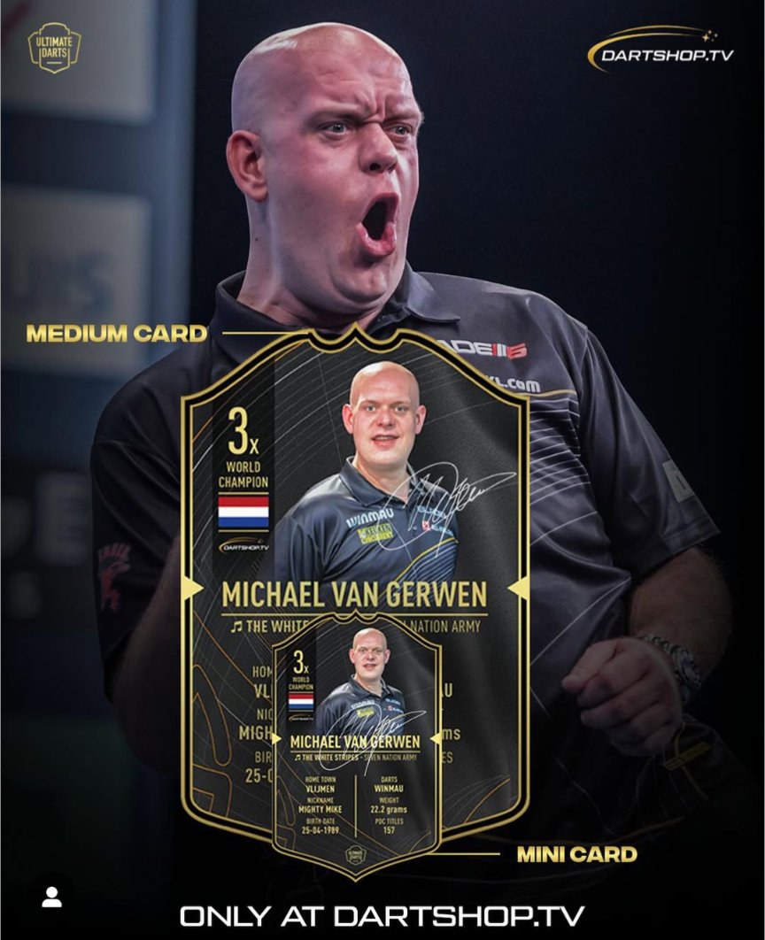 ⚫🟡GET YOUR SPECIAL EDITION SIGNED MVG ULTIMATE CARD AT DARTSHOP!

Make sure you get your hands on Michael van Gerwen's latest signed Ultimate Darts Card!

Michael wore a one-off shirt at the PDC Winmau World Masters, and you can own a special edition Ultimate Card to mark the