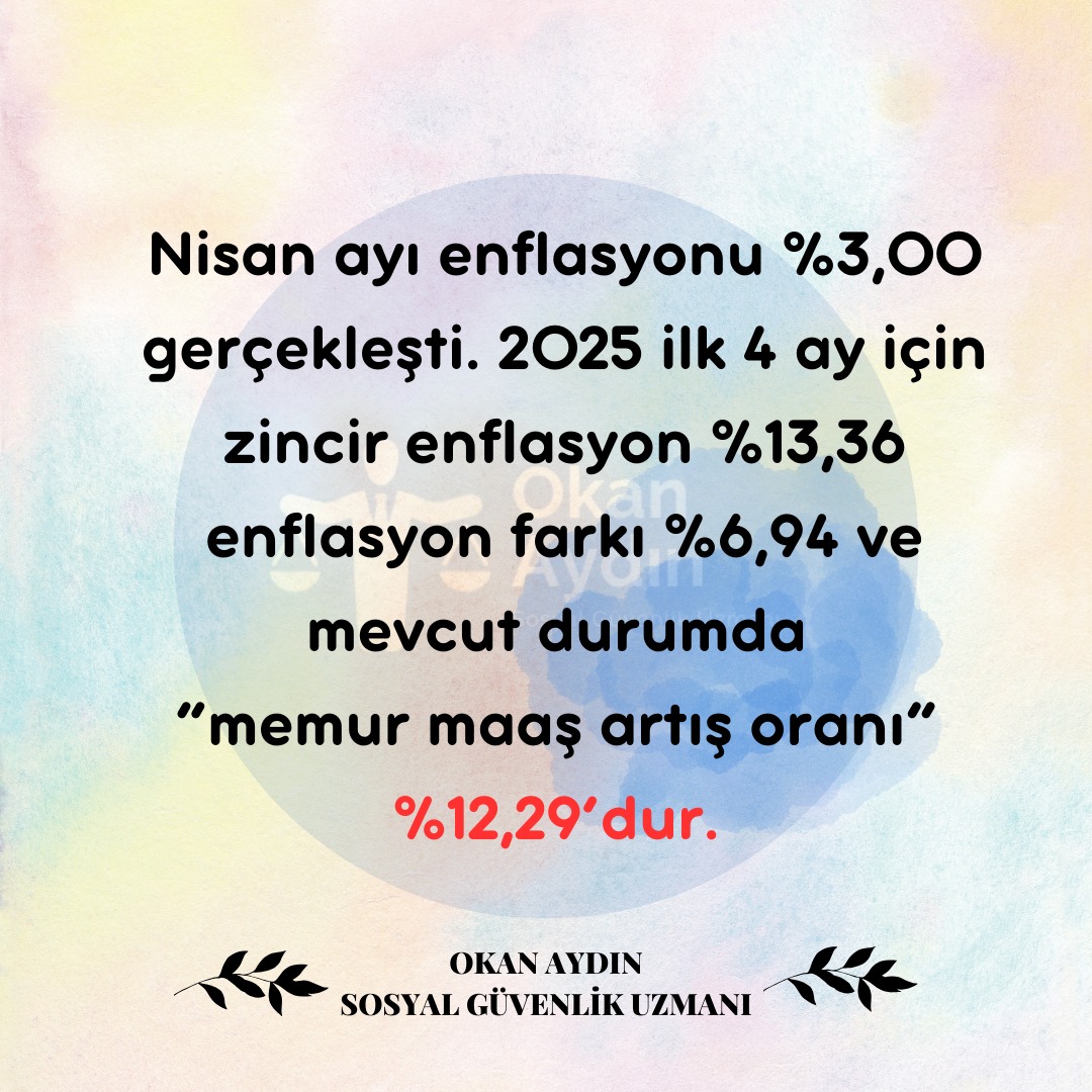 Nisan ayı itibarıyla zincir enflasyon %13,36 olmuştur. Bugün maaşlara zam yapılacak olsa zam oranı %12,29 olacaktır. Henüz nihai oran için 2 ay daha vardır.