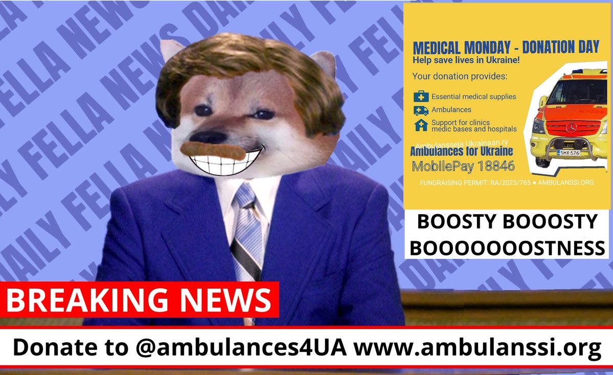 DAILY FELLA (@dailyfellanews) on Twitter photo 👀 Look! 👀
It’s #MedicalMonday so let’s send something over to our hardworking friends at <a href="/ambulances4UA/">Ambulances for Ukraine - Ambulansseja Ukrainaan ry</a> 👀 Look! 👀
It’s #MedicalMonday so let’s send something over to our hardworking friends at <a href="/ambulances4UA/">Ambulances for Ukraine - Ambulansseja Ukrainaan ry</a>