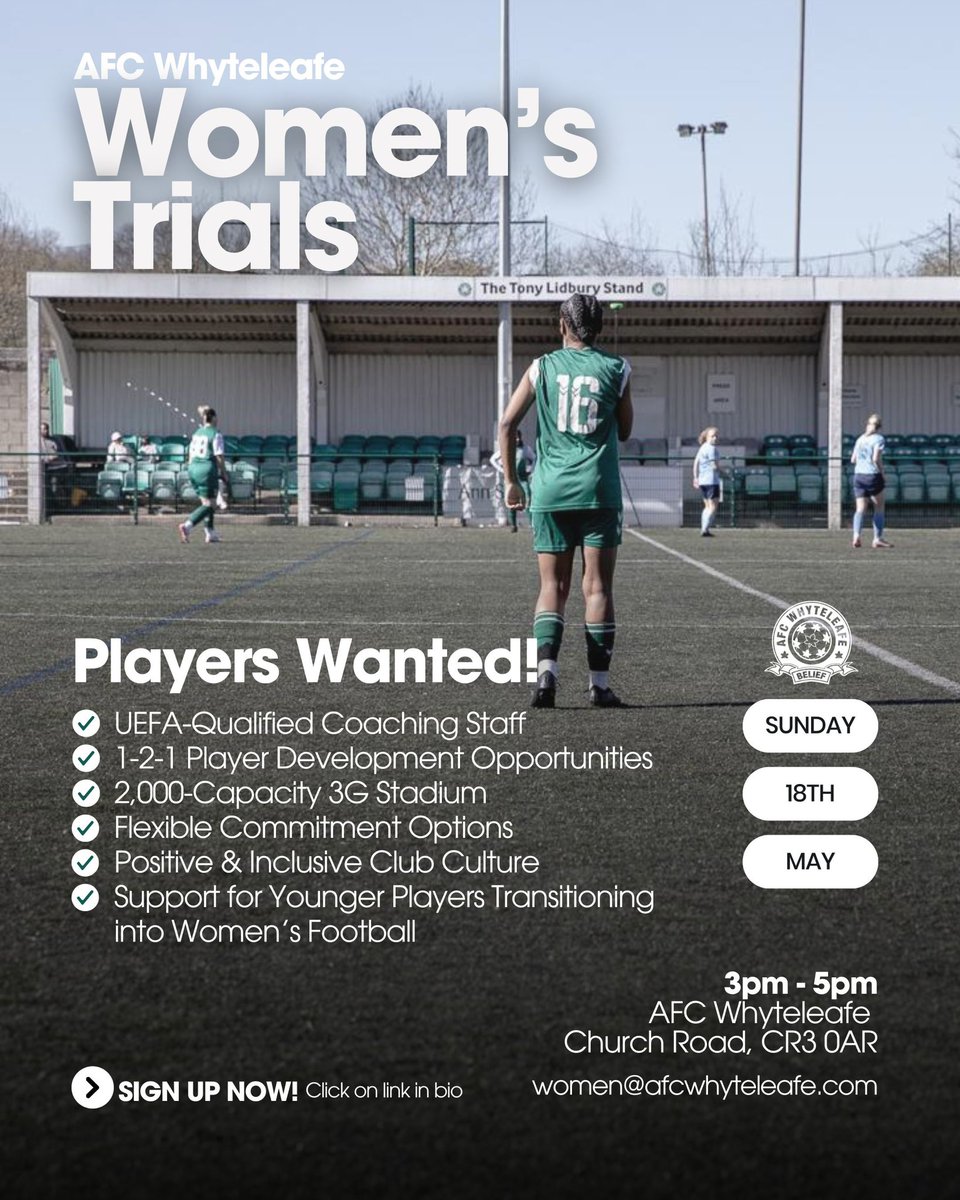 We’re now taking sign ups for our open trials in May as we build our squad for the 25/26 season. Please click on the link in our bio to apply.  #womensfootball #grassrootsfootball #womeninsports
