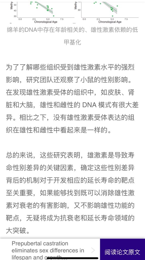 研究证实雄激素是长寿的关键阻碍，阉割可延长寿命

该研究证实，青春期前阉割能够消除了两性之间的寿命差异，降低了雄性在早年到中年期间的死亡率，延长了雄性的平均寿命，使其与雌性平均寿命相当。