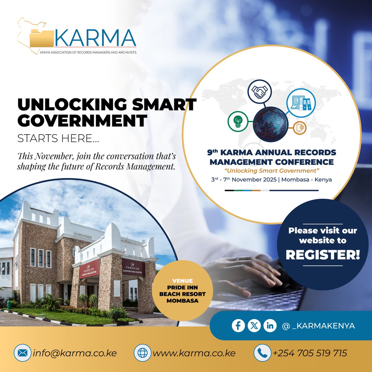Join Africa’s leading RIM experts in Mombasa this Nov 3–7 for the 9th KARMA Annual Conference.
Let’s shape the future of smart governance together.

Register: members.karma.co.ke/eventdetailv2?…

#KarmaAnnualConference
