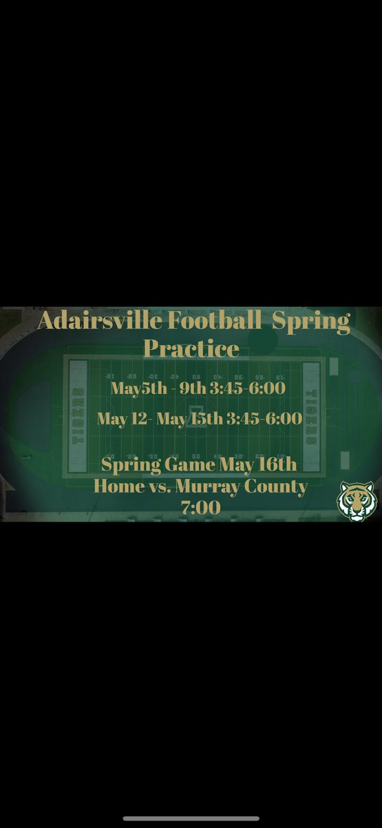 As Coach Prime would say, "We ain't hard to find."
Adairsville High School
Adairsville Georgia
Exit 306
Spring Practice May 5th - May 9th
May 12th- May 15th
Spring Game @ Home 
May 16th vs. Murray County