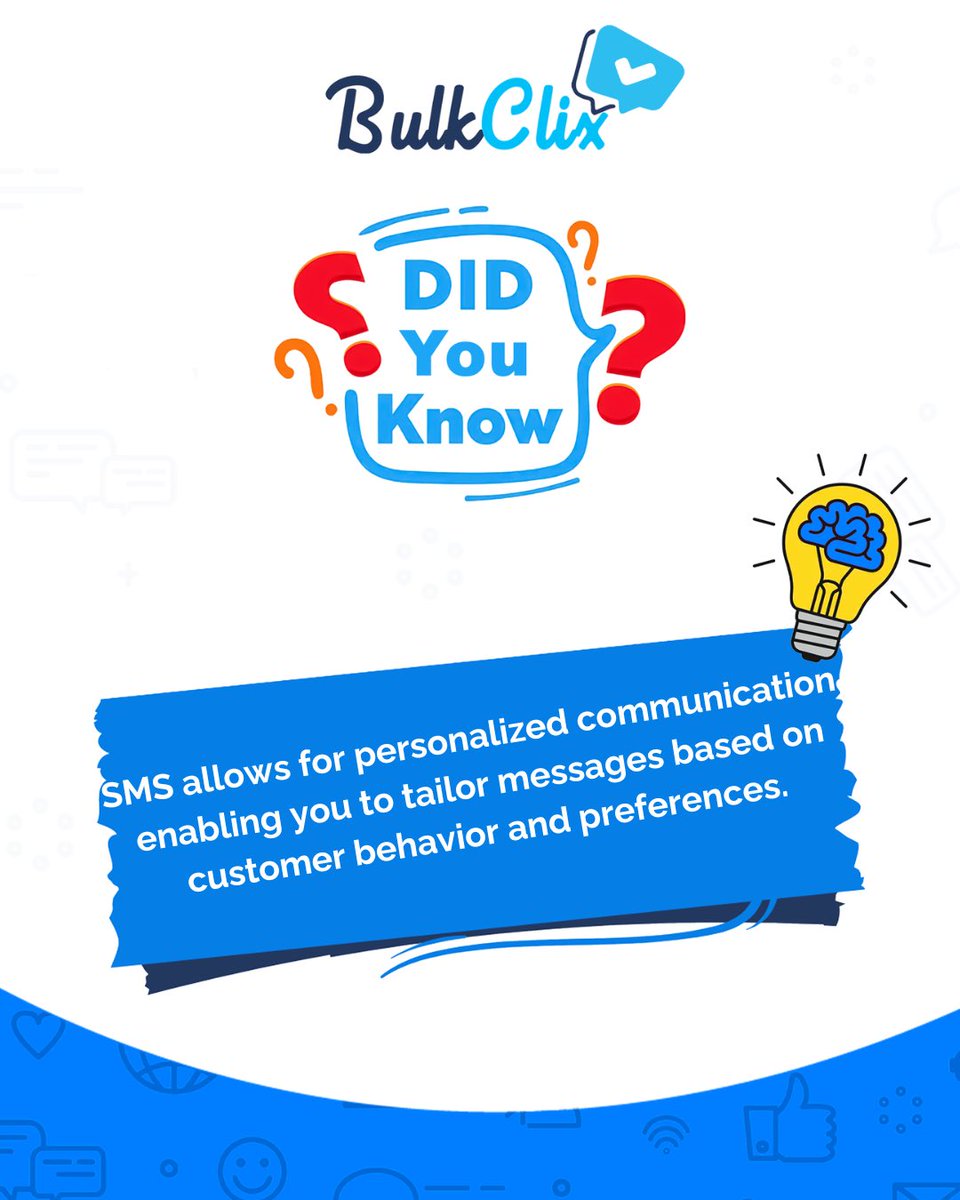 Did you know that with SMS, you can personalise your communication to suit your target audience? This gives your audience a sense of belongingness. 

Start with your SMS marketing today and make your customer feel the sense of being a part of your business. 

#bulksms #marketing