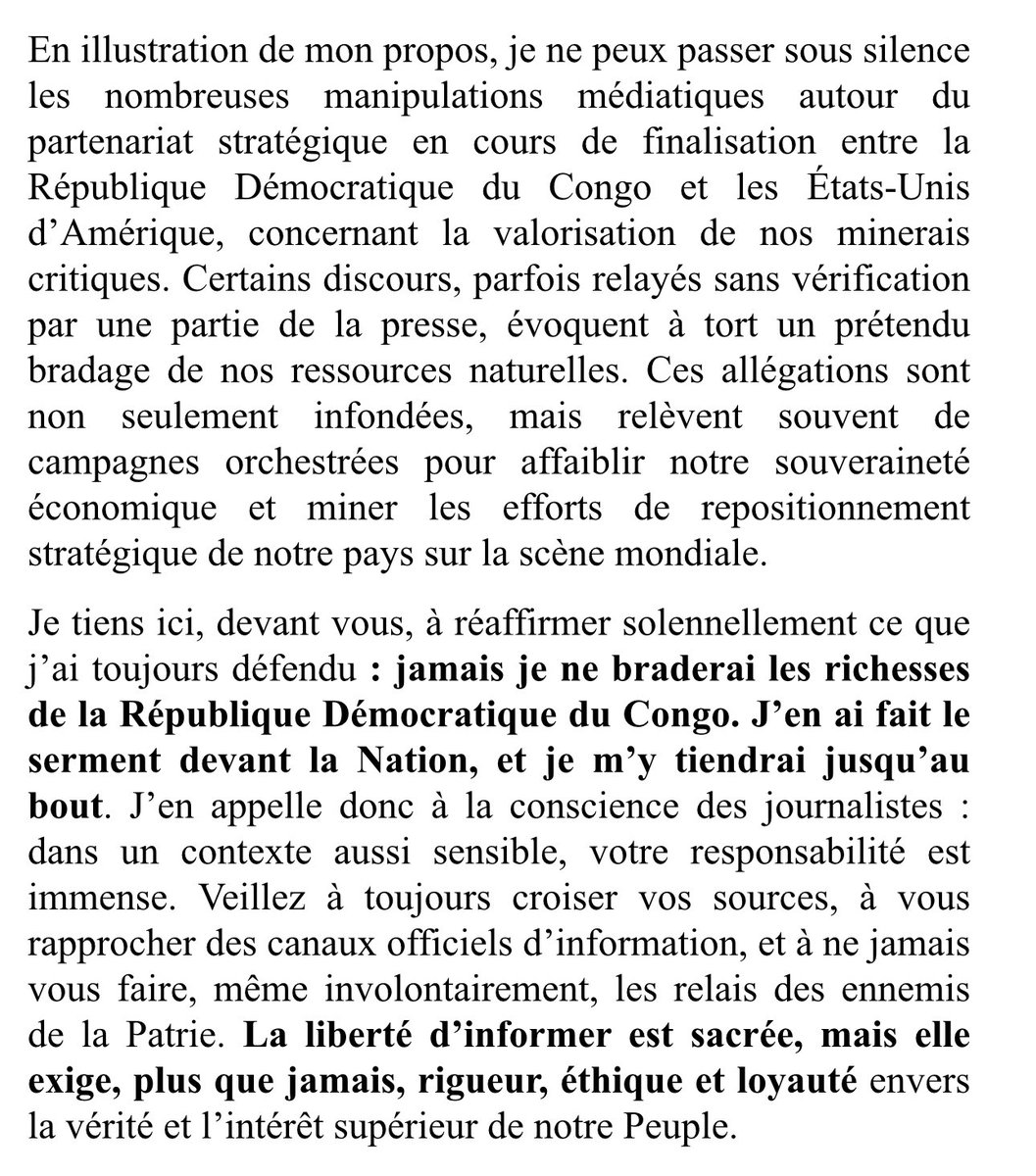 Le Président de la République sur le partenariat stratégique entre  les #USA et la #RDC concernant minerais  👇🏾
#JourneeMondialeDelaPresse