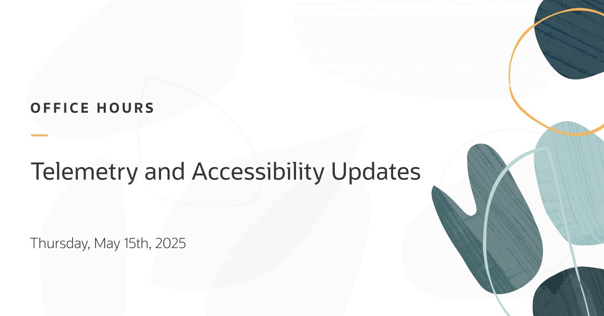 📌 Please join us on May 15 for the next Oracle APEX Office Hours session: Telemetry and Accessibility Updates!  

apex.oracle.com/officehours 

#orclAPEX #LowCode