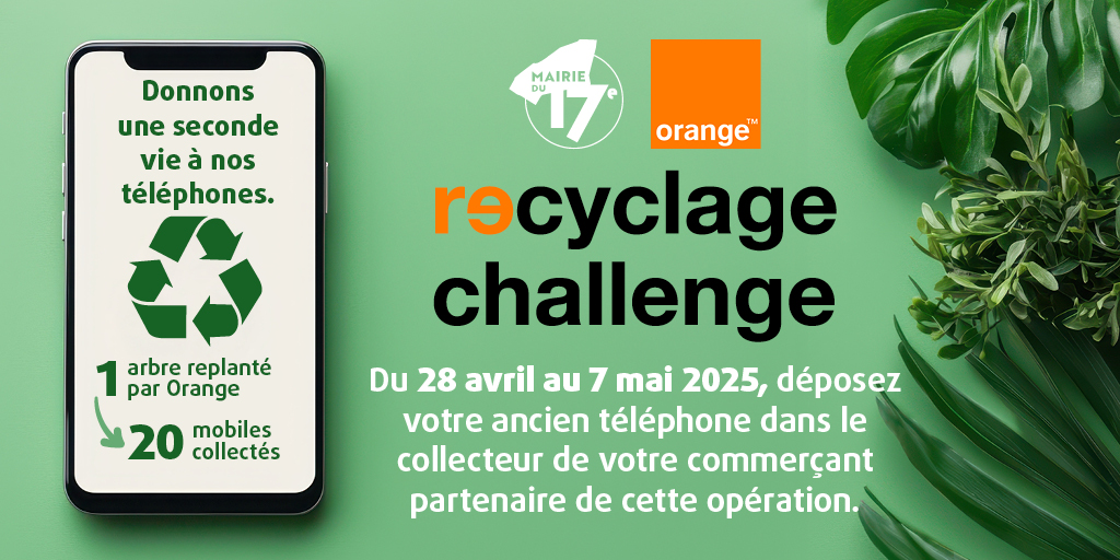 #RecyclageChallenge ♻️  #paris17 
🔴 La collecte est prolongée jusqu'au 18 Mai❗️
Déposez vos anciens 📱chez vos commerçants partenaires secteur #Lévis, chez : 
👉Frisson : 77 rue de Lévis 
👉Le Monde de Sophie : 6 rue de Tocqueville 
👉Cave en Terrasse : 17 rue de la Terrasse