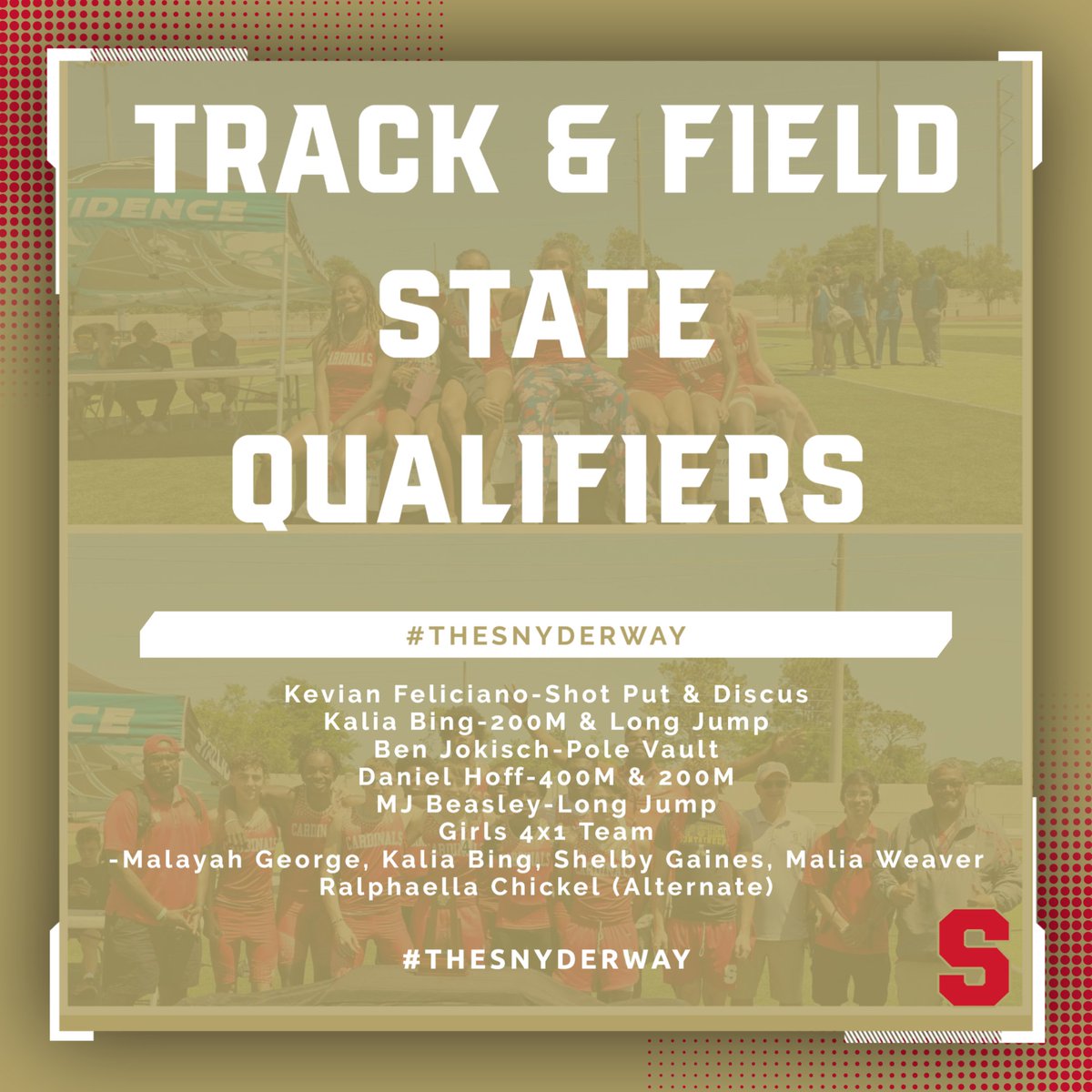 Congratulations to all of our track and field state qualifiers!

#TheSnyderWay