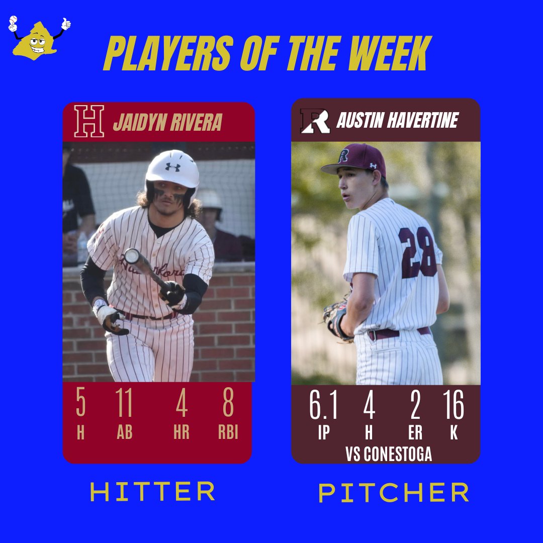 Delco Baseball Now (@delcobaseball) on Twitter photo Congratulations to our players of the week for this week ‼️
⚾️ <a href="/Fords_Baseball/">Haverford Baseball</a> outfielder Jaidyn Rivera had two separate two-homer games this week against SCHA and Malvern Prep to give him four on the week and 8 RBI
⚾️ Radnor pitcher Austin Havertine now has the most K’s in a Congratulations to our players of the week for this week ‼️
⚾️ <a href="/Fords_Baseball/">Haverford Baseball</a> outfielder Jaidyn Rivera had two separate two-homer games this week against SCHA and Malvern Prep to give him four on the week and 8 RBI
⚾️ Radnor pitcher Austin Havertine now has the most K’s in a