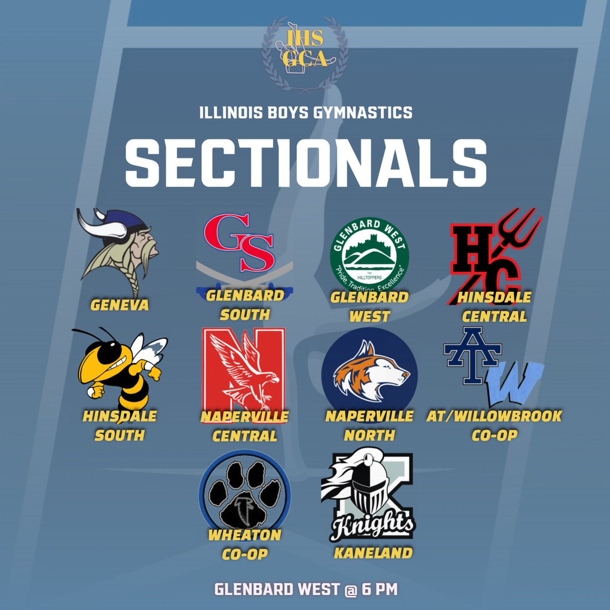Here we go! Sectionals #1 tonight @ Glenbard West - 6pm! Go and cheer on your teams! Are you ready? Who will make State?

#gymnastics #hsgymnastics