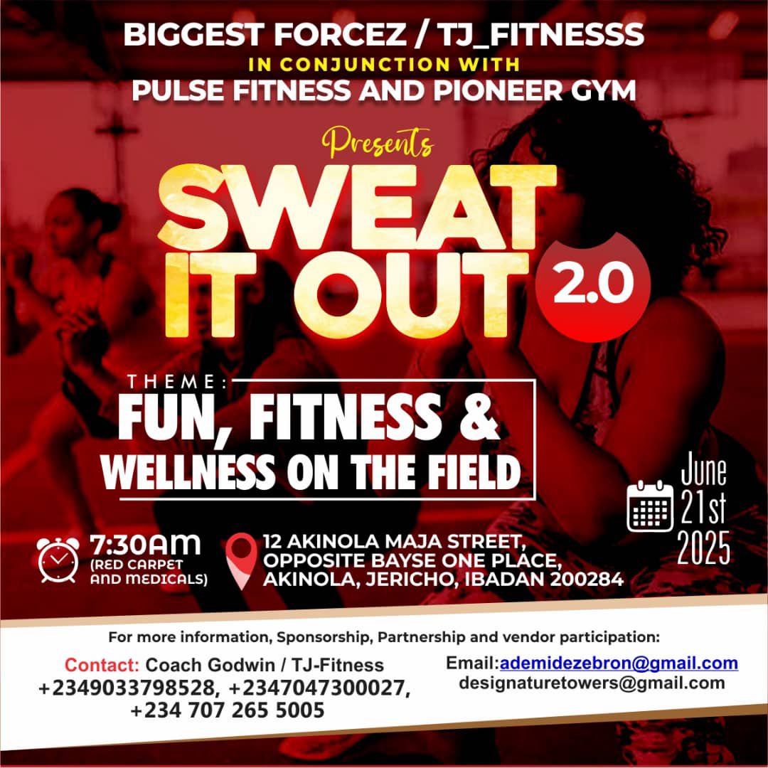 AdemideZ's tweet image. Ready to Sweat, Shine, and Slay?
Join us for the ultimate “Sweat It Out” fitness experience — where energy meets community!
It’s absolutely FREE, and everyone’s invited!

We’re also open to sponsors, partners, and vendors who want to be part of this electrifying vibe. Don’t miss