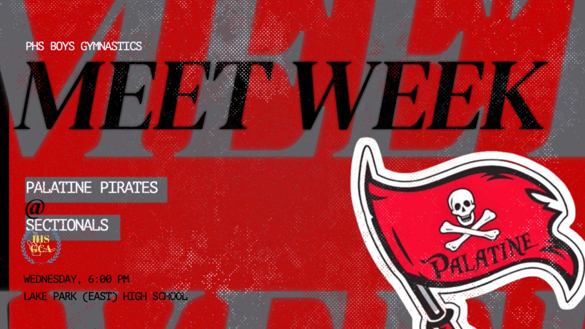 Sectionals Week! We need all of you to come to Lake Park (East) on Wednesday - 6pm! We need you loud! Come help us fight for our chance!

GO PIRATES 🏴‍☠️

<a href="/PiratesofPHS/">Palatine High School</a>
<a href="/PalatineATC/">Palatine ATC</a>
<a href="/PalAthletics/">Palatine Athletics</a>
<a href="/phscutlass/">PHS Cutlass</a>
<a href="/PHSPirateBoost/">PalatineHSBoosters</a>
<a href="/IHSGCA1961/">IHSGCA</a>

#phsgymnastics #hsgymnastics #gymnastics