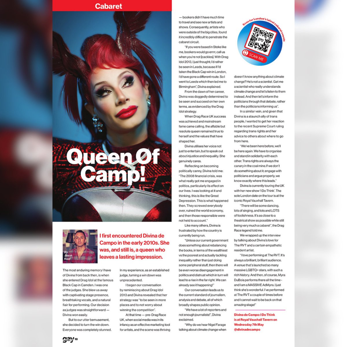 Jason Reid (@jasonreiduk) on Twitter photo ISN’T SHE CAMPO! 💁♀️ Check out my feature on the fabulous and fearless <a href="/Divinadecampo/">Divina De Campo stream DECODED</a> in this month’s <a href="/Gay_London_Life/">Gay London Life</a> which is out NOW!
We chatted about when we first met at Drag Idol way back when; frustrations with the current government 🥀; the standard of journalism, ISN’T SHE CAMPO! 💁♀️ Check out my feature on the fabulous and fearless <a href="/Divinadecampo/">Divina De Campo stream DECODED</a> in this month’s <a href="/Gay_London_Life/">Gay London Life</a> which is out NOW!
We chatted about when we first met at Drag Idol way back when; frustrations with the current government 🥀; the standard of journalism,