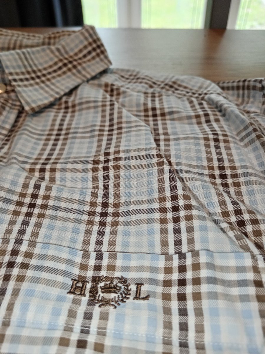 Preloved Henri Lloyd LS check shirt, white blue and brown, size is a Medium, 22.5ptp in great condition, £17.50 posted