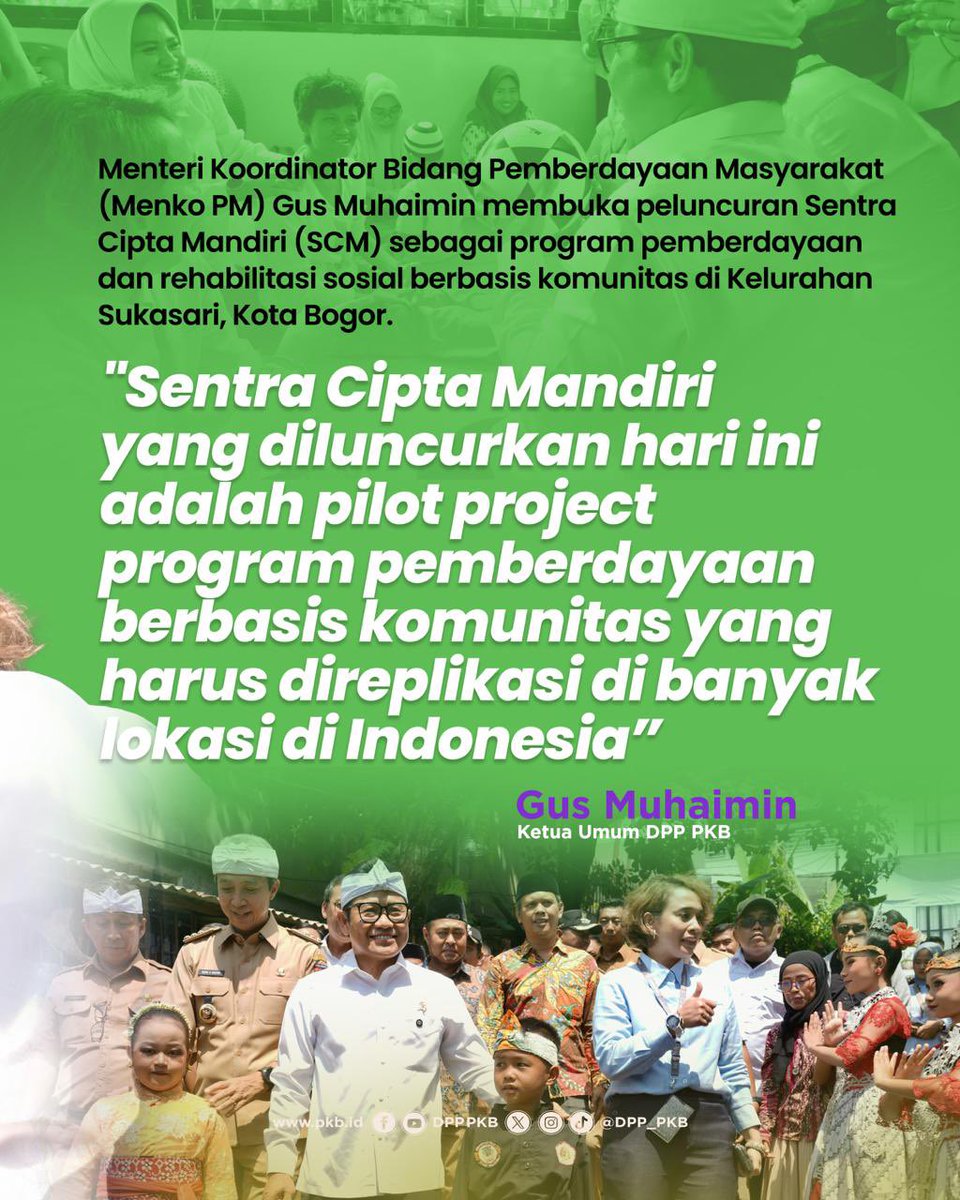 Gus Menko <a href="/cakimiNOW/">A Muhaimin Iskandar</a> luncurkan Sentra Cipta Mandiri di Bogor program berbasis komunitas untuk pemberdayaan dan rehabilitasi sosial.

Langkah kolaboratif ini diharapkan bisa direplikasi di banyak tempat demi pengentasan kemiskinan yang berkelanjutan.

#SentraCiptaMandiri