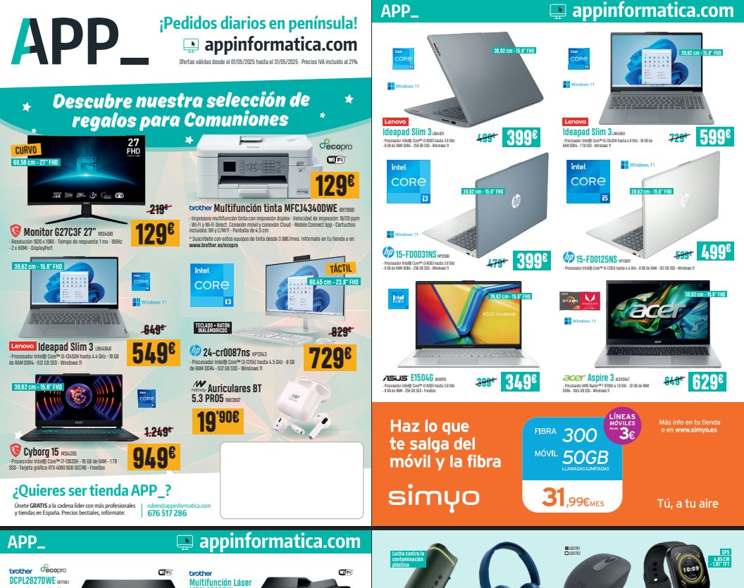 TiendasAPP's tweet image. 🎉 Oleee ¡OFERTAS APP de MAYO! 💥
Regalos para comuniones, portátiles, móviles y mucho más 🔥
📲 Consulta el folleto: appinformatica.com/catalogo
🏃‍♂️ ¡Corre, que vuelan!

PINCHA AQUÍ: appinformatica.com

#OfertasMayo #APPInformática #Tecnología #TopVentas #FolletoAPP