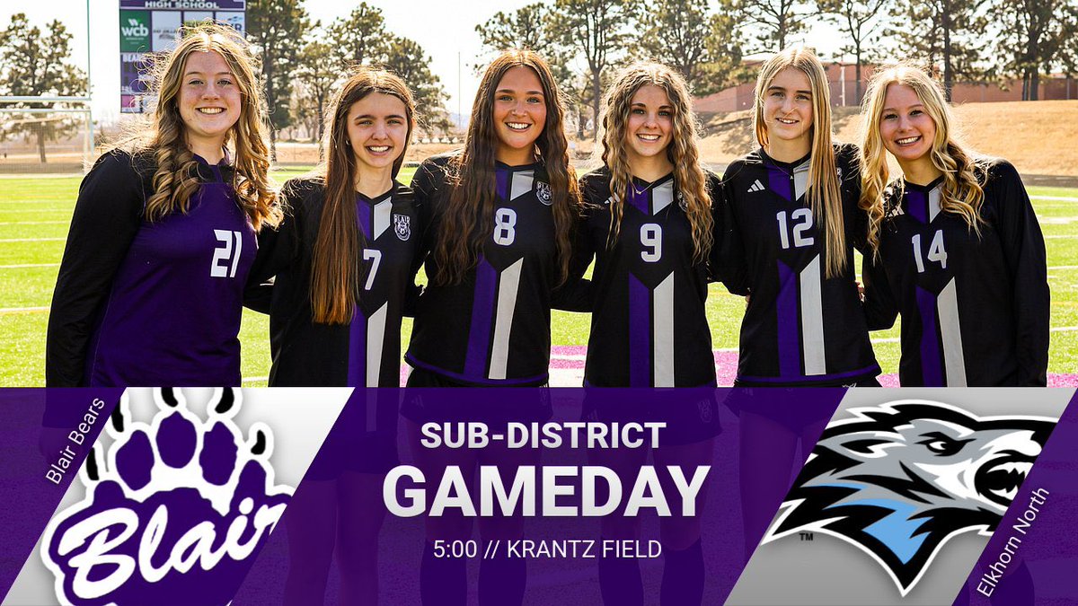 Come cheer on the Lady Bears as they begin their post season journey tonight!

🆚 Elkhorn North Wolves 
⏰ 5:00 PM
📍 Krantz Field 
📺 youtube.com/@blairradio680…

We will host both B2 Sub-District games this evening. Elkhorn and Bennington will follow the Bears/Wolves game at 7 pm.