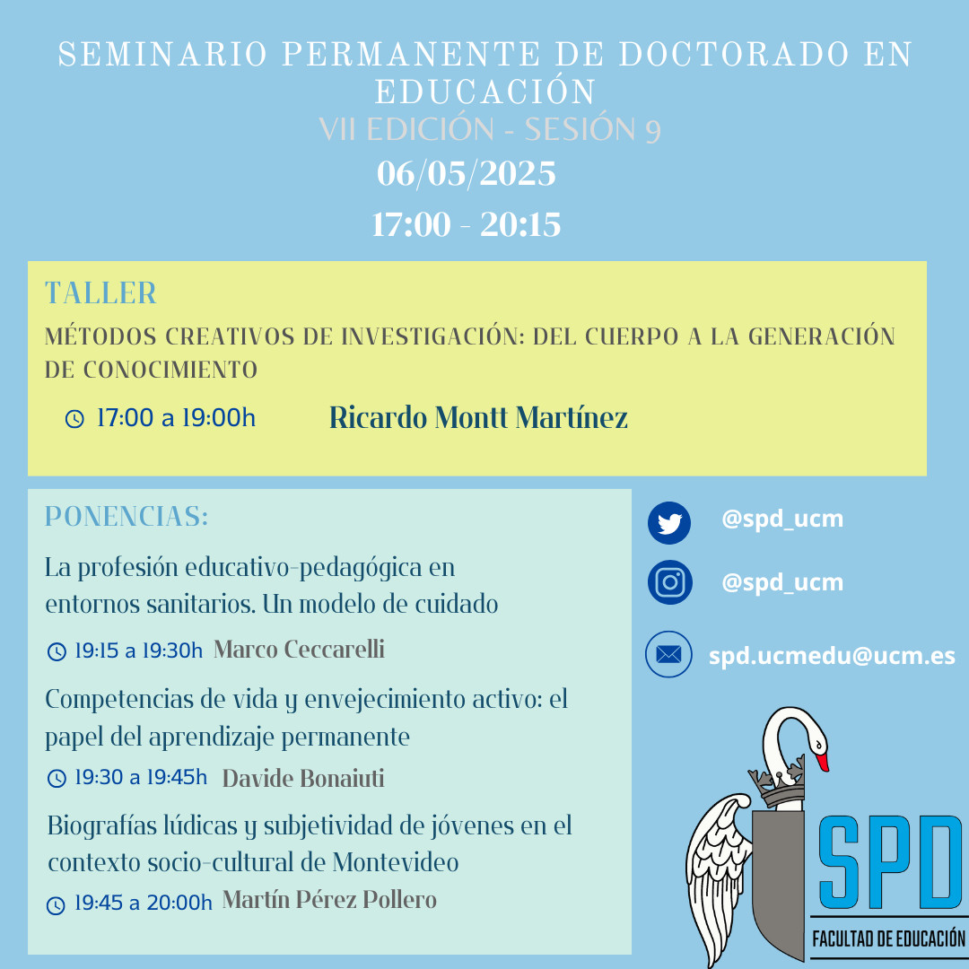 Seminario Permanente de Doctorado en Educación (@spd_ucm) on Twitter photo 🗣️ 9º Sesión del Seminario Permanente de Doctorado en Educación 📅 06/05/2025 | 17:00 - 20:15 📍 Aula 2101 ¡Te esperamos!
<a href="/CPyPC_2024/">CPyPC</a>
<a href="/PerezPollero/">Martín Pérez Pollero</a>
<a href="/CCyPE_UCM/">Cultura Cívica y Políticas Educativas (grupo UCM)</a> 🗣️ 9º Sesión del Seminario Permanente de Doctorado en Educación 📅 06/05/2025 | 17:00 - 20:15 📍 Aula 2101 ¡Te esperamos!
<a href="/CPyPC_2024/">CPyPC</a>
<a href="/PerezPollero/">Martín Pérez Pollero</a>
<a href="/CCyPE_UCM/">Cultura Cívica y Políticas Educativas (grupo UCM)</a>