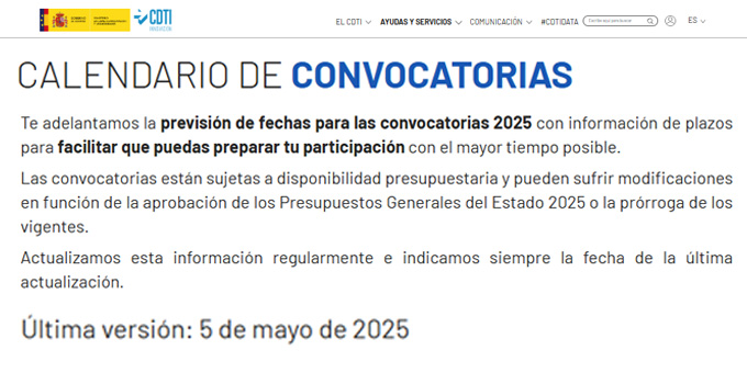 @CDTI_innovacion (@cdti_innovacion) on Twitter photo ¡Actualizado el CALENDARIO DE CONVOCATORIAS 2025 del <a href="/CDTI_innovacion/">@CDTI_innovacion</a>!
🗂️ Planifica con antelación y accede a todas las fechas clave en la sección AYUDAS Y SERVICIOS del portal ▶️
🔗 cdti.es/calendario-de-…
#AyudasCDTI #AyudandoCrearFuturo
#innovacion #tecnologia #convocatoria ¡Actualizado el CALENDARIO DE CONVOCATORIAS 2025 del <a href="/CDTI_innovacion/">@CDTI_innovacion</a>!
🗂️ Planifica con antelación y accede a todas las fechas clave en la sección AYUDAS Y SERVICIOS del portal ▶️
🔗 cdti.es/calendario-de-…
#AyudasCDTI #AyudandoCrearFuturo
#innovacion #tecnologia #convocatoria