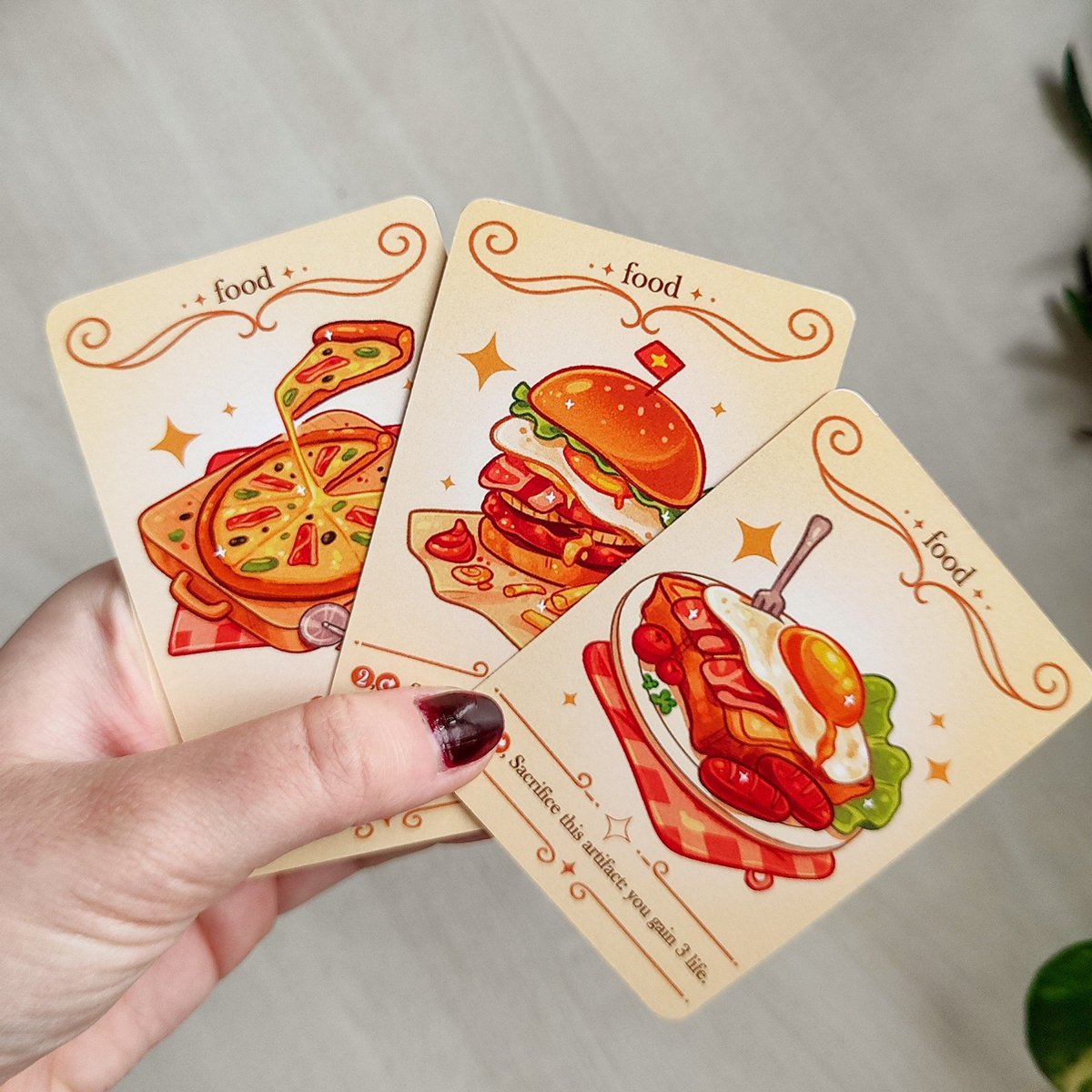my new Magic the Gathering food tokens turned out so cute, I'm so happy with them 😭🧡