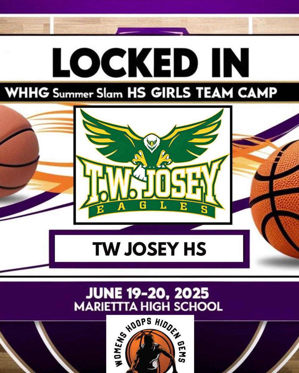 🚨 TEAM LOCKED IN 🚨​
The T.W. Josey Lady Eagles are heading to WHHG Summer Slam! 🏀🦅​
After an impressive 28–4 season, this Augusta powerhouse is ready to showcase their talent on the big stage. ​

📍 June 19–20 | Marietta HS​
📩 DM us to register!​

#WHHG 
#SummerSlam25