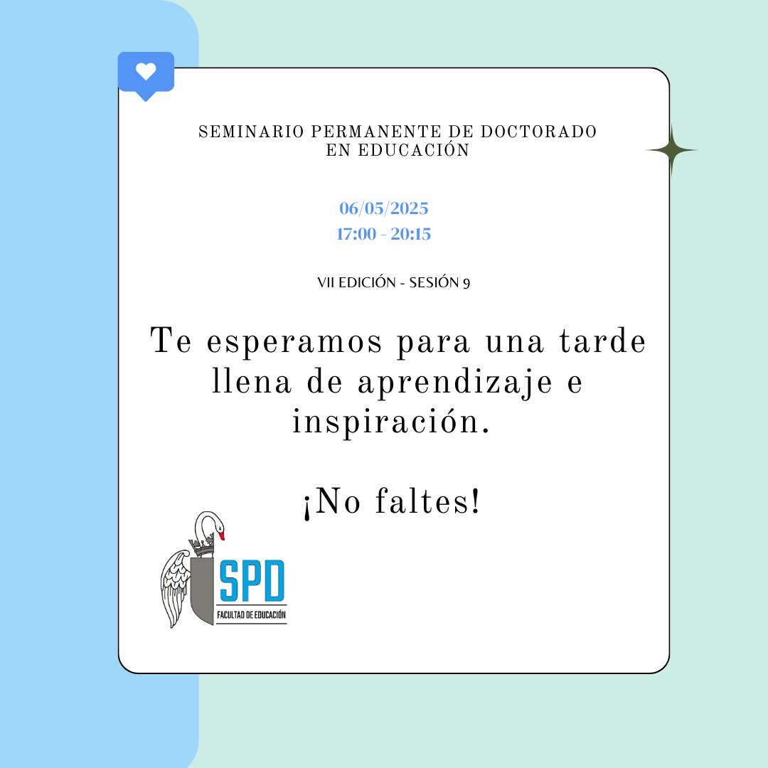 Seminario Permanente de Doctorado en Educación (@spd_ucm) on Twitter photo 🗣️ Conoce a los ponentes de la 9º Sesión del Seminario Permanente de Doctorado en Educación
📅 06/05/2025 | 17:00 - 20:15
📍 Aula 2101 ¡No te lo pierdas!
<a href="/CPyPC_2024/">CPyPC</a>
<a href="/PerezPollero/">Martín Pérez Pollero</a>
<a href="/CCyPE_UCM/">Cultura Cívica y Políticas Educativas (grupo UCM)</a> 🗣️ Conoce a los ponentes de la 9º Sesión del Seminario Permanente de Doctorado en Educación
📅 06/05/2025 | 17:00 - 20:15
📍 Aula 2101 ¡No te lo pierdas!
<a href="/CPyPC_2024/">CPyPC</a>
<a href="/PerezPollero/">Martín Pérez Pollero</a>
<a href="/CCyPE_UCM/">Cultura Cívica y Políticas Educativas (grupo UCM)</a>