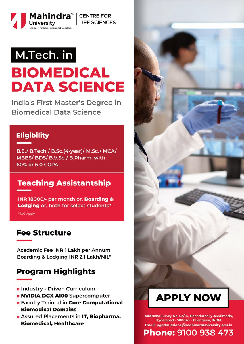 Mahindra University Centre for Life Sciences (@cls4mu) on Twitter photo ๐๐.๐๐๐๐ก. ๐ข๐ง ๐๐ข๐จ๐ฆ๐๐๐ข๐๐๐ฅ ๐๐๐ญ๐ ๐๐๐ข๐๐ง๐๐ ๐๐๐ฆ๐ข๐ฌ๐ฌ๐ข๐จ๐ง๐ฌ ๐๐๐๐ II ๐๐จ๐ฐ ๐๐ฉ๐๐ง๐
๐๐ฉ๐ฉ๐ฅ๐ข๐๐๐ญ๐ข๐จ๐ง ๐
๐จ๐ซ๐ฆ: lnkd.in/dqnWtpK9
๐.๐๐๐๐ก. ๐ข๐ง ๐๐ข๐จ๐ฆ๐๐๐ข๐๐๐ฅ ๐๐๐ญ๐ ๐๐๐ข๐๐ง๐๐: lnkd.in/gM6nSe8e
<a href="/MahindraUni/">Mahindra University</a> ๐๐.๐๐๐๐ก. ๐ข๐ง ๐๐ข๐จ๐ฆ๐๐๐ข๐๐๐ฅ ๐๐๐ญ๐ ๐๐๐ข๐๐ง๐๐ ๐๐๐ฆ๐ข๐ฌ๐ฌ๐ข๐จ๐ง๐ฌ ๐๐๐๐ II ๐๐จ๐ฐ ๐๐ฉ๐๐ง๐
๐๐ฉ๐ฉ๐ฅ๐ข๐๐๐ญ๐ข๐จ๐ง ๐
๐จ๐ซ๐ฆ: lnkd.in/dqnWtpK9
๐.๐๐๐๐ก. ๐ข๐ง ๐๐ข๐จ๐ฆ๐๐๐ข๐๐๐ฅ ๐๐๐ญ๐ ๐๐๐ข๐๐ง๐๐: lnkd.in/gM6nSe8e
<a href="/MahindraUni/">Mahindra University</a>