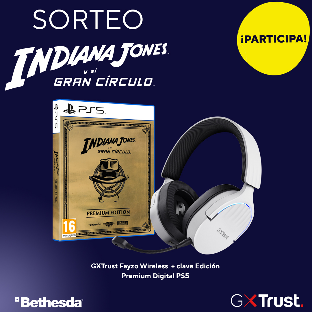 #SORTEO para celebrar el lanzamiento del nuevo Indiana Jones y el Gran Círculo en #PS5. ¡Gana unos auriculares Gaming #GXTrust Fayzo Wireless + clave del juego Ed. Premium Digital PS5.
Requisitos:
- Sigue a <a href="/Trust_Spain/">Trust España</a> y <a href="/bethesda_ESP/">Bethesda Español</a> 
- RT a este post
- Menciona a dos amigos