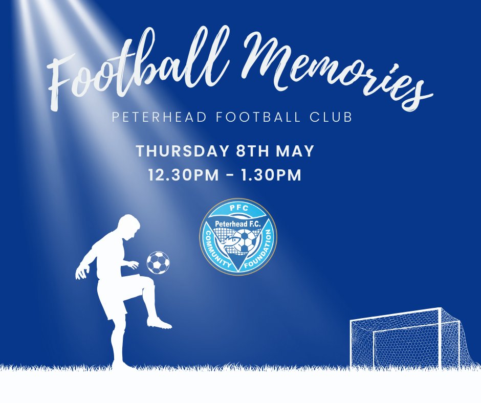 ⏰Thursday at Balmoor 👇
Football Memories is a programme run by Peterhead FC Community Foundation in partnership with Alzheimer’s Scotland to bring people together to stimulate memories and to share stories and help build positive social connections between participants.