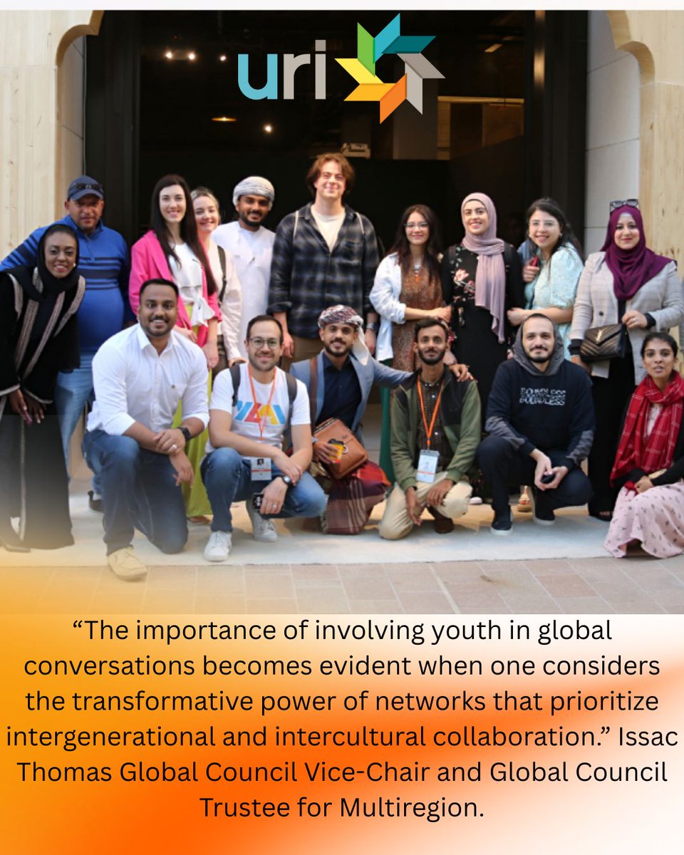 “The importance of involving youth in global conversations becomes evident when one considers the transformative power of networks that prioritize intergenerational and intercultural collaboration.” Issac Thomas Global Council Vice-Chair .

More: uri.org/uri-story/2025…
#Youth