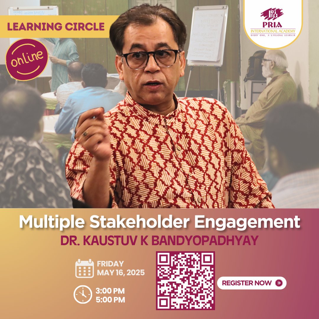 PRIA India (@pria_india) on Twitter photo Online edition of <a href="/PRIA_Academy/">PRIA International Academy - PIA</a>’s Learning Circle!!
✨ Session: Multiple Stakeholder Engagement by <a href="/KaustuvK/">Kaustuv</a> <a href="/PRIA_India/">PRIA India</a>
📅 Date: 16th May 2025
🕒 Time: 3:00 PM – 5:00 PM
🌐 Mode: Online
📩 Secure your spot today!
Register now - pria.org/academy/learni… Online edition of <a href="/PRIA_Academy/">PRIA International Academy - PIA</a>’s Learning Circle!!
✨ Session: Multiple Stakeholder Engagement by <a href="/KaustuvK/">Kaustuv</a> <a href="/PRIA_India/">PRIA India</a>
📅 Date: 16th May 2025
🕒 Time: 3:00 PM – 5:00 PM
🌐 Mode: Online
📩 Secure your spot today!
Register now - pria.org/academy/learni…