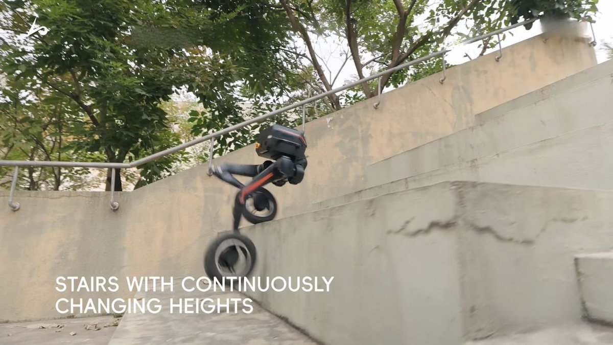 UsmanAnzaar's tweet image. 5/ TRON 1 demonstrates impressive multi-terrain mobility, including stairs with changing heights, hurdles, barriers, resistance to disturbance, and self-righting. It&apos;s shown navigating uneven terrain &amp;amp; maintaining balance under external forces. #RobotMobility