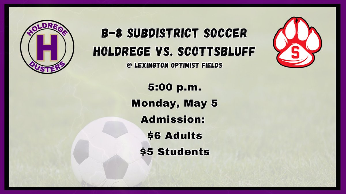 Good luck to the Dusters in action today!

10:00 Holdrege Middle School track @ North Platte 

2:00 JV Golf @ Cozad

4:00 Track (Throwers only) @ Minden 

5:00 B-8 Subdistrict Boys Soccer vs. Scottsbluff @ Lexington Optimist fields

Go Dusters!!!