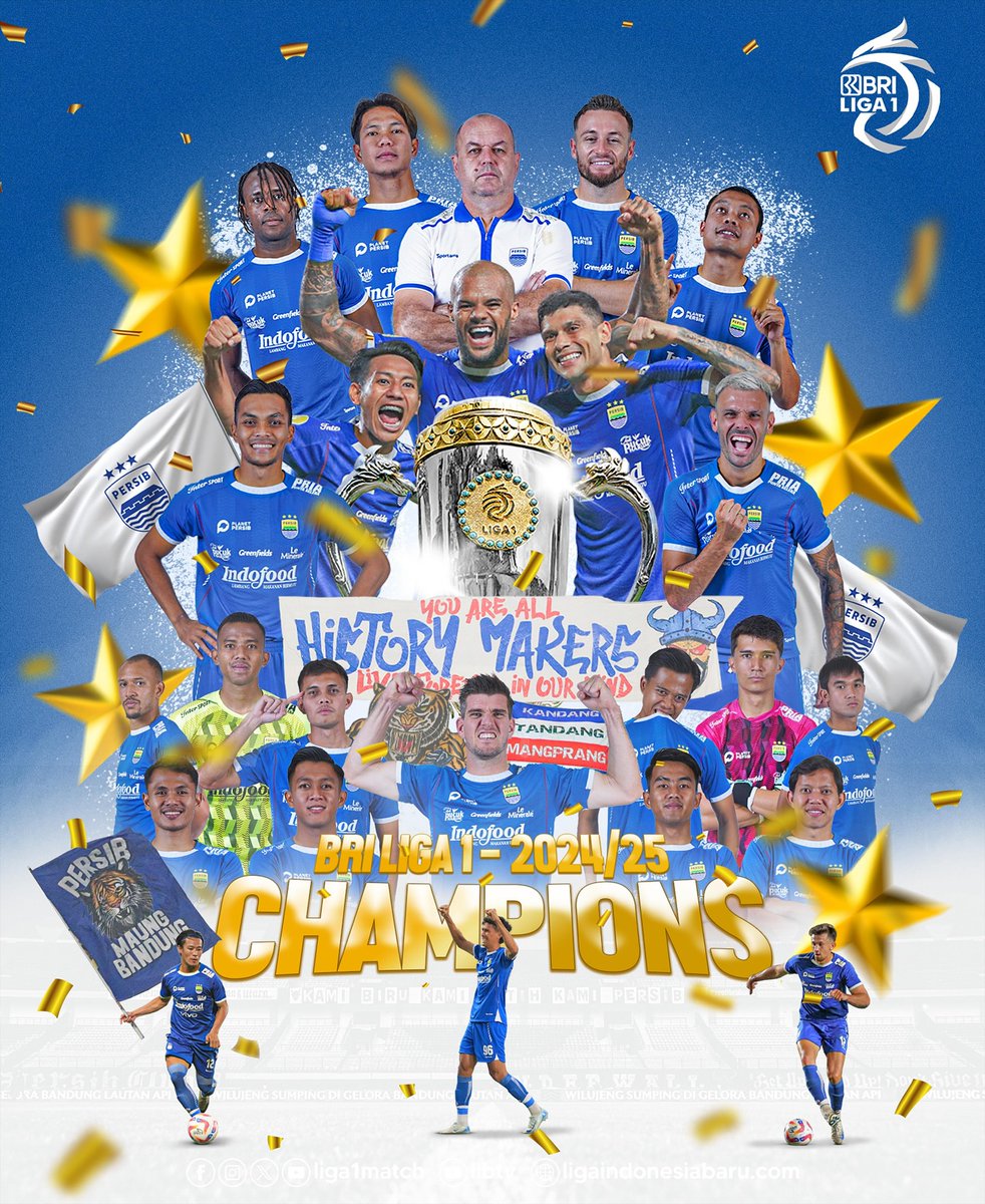 🇮🇩 Persib Bandung Clinches Liga 1-2024/25  Title! 🏆

The score is a draw between Persik Kediri and Persebaya on Round 31 gave Persib a solid 10-point lead over second-place Dewa United, with only three matches remaining. ⚽💪

This marks Persib Bandung's second consecutive title